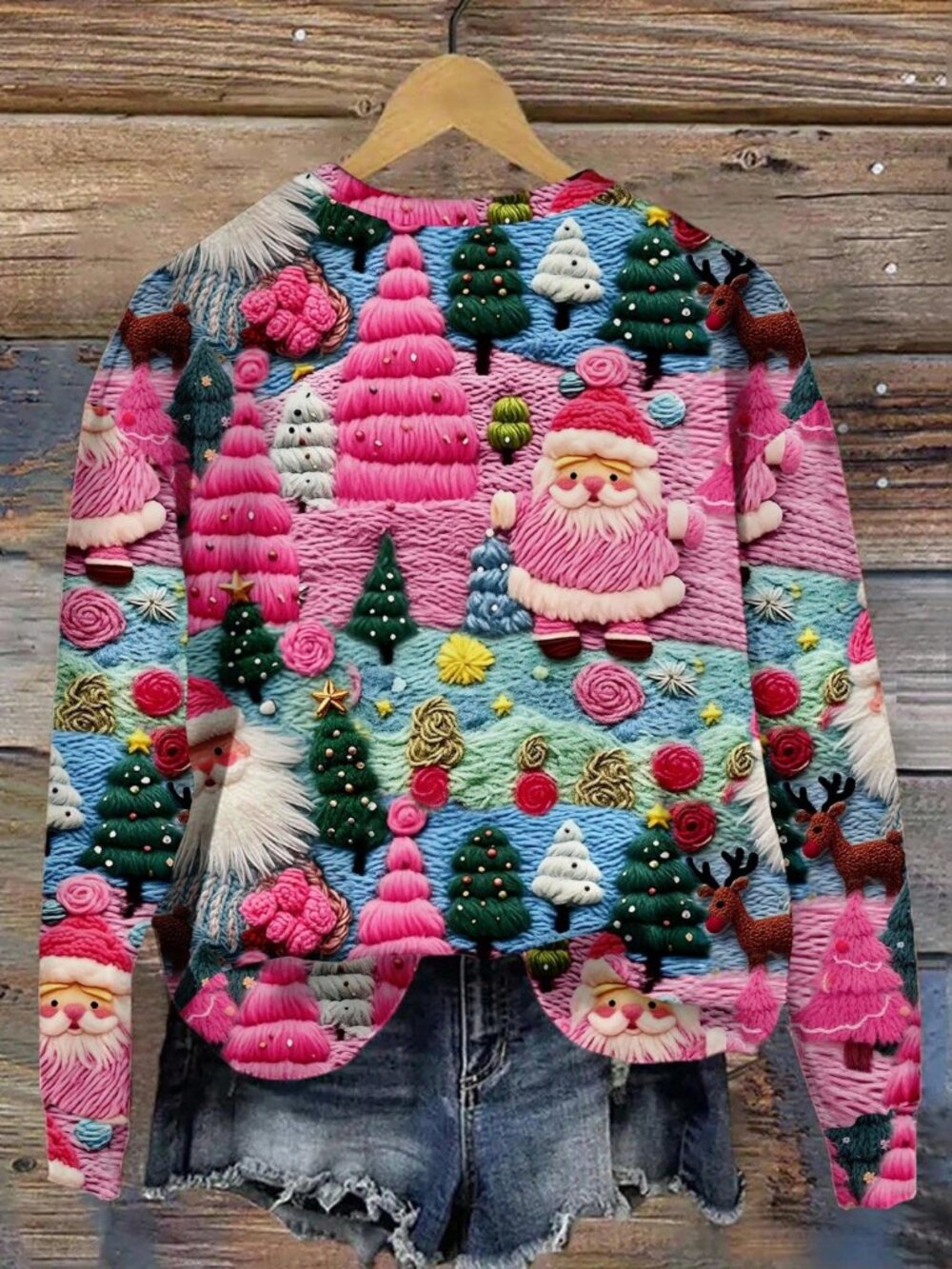 New Lune Christmas Print Round Neck Loose Fit Long Sleeve Sweater Top Size 12 xl